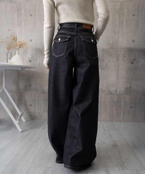Miniministore（ミニミニストア）の「【26春夏新作】ワイドデニムパンツ ハイウエストジーンズ（デニムパンツ・レディース・ネイビー・S/L/M/XL）」の12枚目の写真