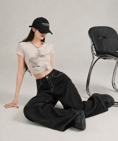 Miniministore（ミニミニストア）の「【26AW新カラー追加】ワイドデニムパンツ ハイウエストジーンズ（デニムパンツ・レディース・ネイビー/ブラック・S/L/M/XL）」の19枚目の写真