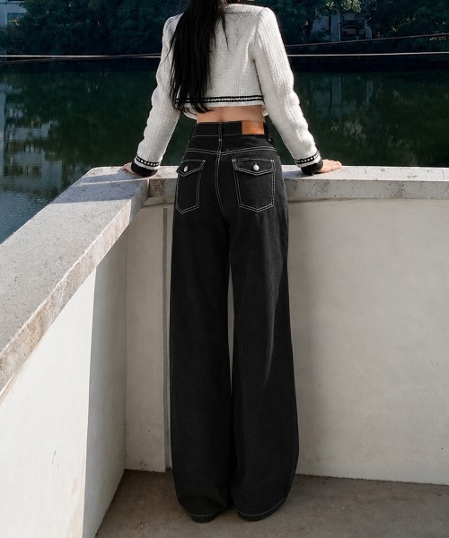 Miniministore(ミニミニストア)の「【26春夏新作】ワイドデニムパンツ ハイウエストジーンズ(デニムパンツ・レディース・ネイビー/ブラック・S/L/M/XL)」の12枚目の写真