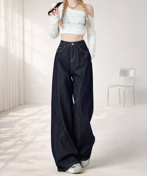 Miniministore(ミニミニストア)の「【26春夏新作】ワイドデニムパンツ ハイウエストジーンズ(デニムパンツ・レディース・ネイビー/ブラック・S/L/M/XL)」の16枚目の写真