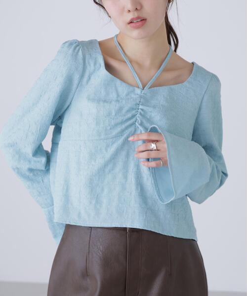 FREE'S MART（フリーズマート）の「◆フロントギャザーネックリボン付きブラウス（シャツ/ブラウス・レディース・ブルー/ブラック系その他/ホワイト系その他/ホワイト・FREE）」の4枚目の写真