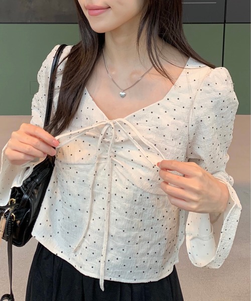 FREE'S MART（フリーズマート）の「◆フロントギャザーネックリボン付きブラウス（シャツ/ブラウス・レディース・ブルー/ブラック系その他/ホワイト系その他/ホワイト・FREE）」の7枚目の写真