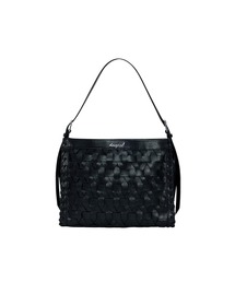Desigual | ブラック編み込みエフェクトレザーミディアムトートバッグ【カードホルダーチャーム付き】(ショルダーバッグ)