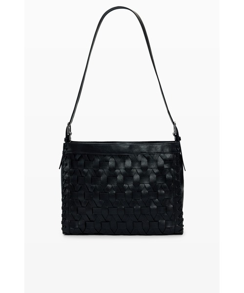 Desigual（デシグアル）の「ブラック編み込みエフェクトレザーミディアムトートバッグ【カードホルダーチャーム付き】（ショルダーバッグ・レディース・ブラック・FREE）」の6枚目の写真