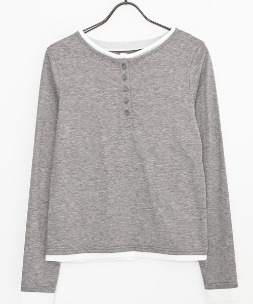 DAESE TOKYO(デセトウキョウ)の「『DAESE TOKYO/デセトウキョウ』杢天竺配色ヘンリーネックプルオーバー(Tシャツ/カットソー・レディース・グレー/チャコールグレー/ブラウン・FREE)」の11枚目の写真
