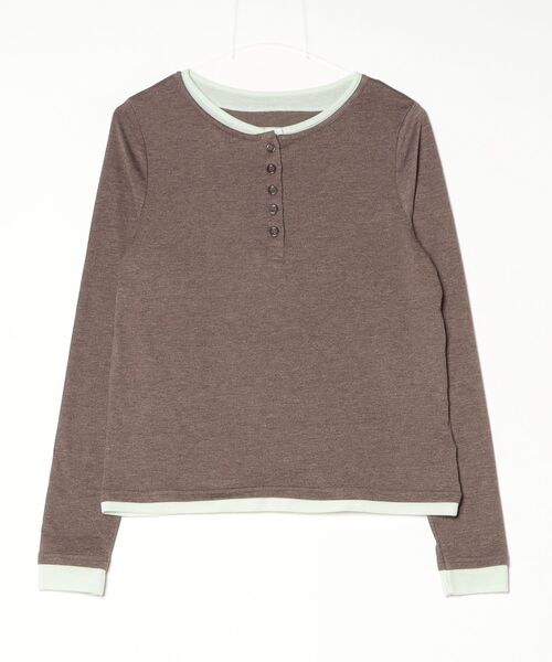 DAESE TOKYO(デセトウキョウ)の「『DAESE TOKYO/デセトウキョウ』杢天竺配色ヘンリーネックプルオーバー(Tシャツ/カットソー・レディース・グレー/チャコールグレー/ブラウン・FREE)」の6枚目の写真