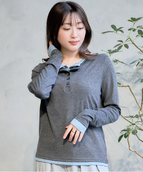 DAESE TOKYO(デセトウキョウ)の「『DAESE TOKYO/デセトウキョウ』杢天竺配色ヘンリーネックプルオーバー(Tシャツ/カットソー・レディース・グレー/チャコールグレー/ブラウン・FREE)」の20枚目の写真
