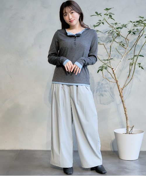 DAESE TOKYO(デセトウキョウ)の「『DAESE TOKYO/デセトウキョウ』杢天竺配色ヘンリーネックプルオーバー(Tシャツ/カットソー・レディース・グレー/チャコールグレー/ブラウン・FREE)」の22枚目の写真