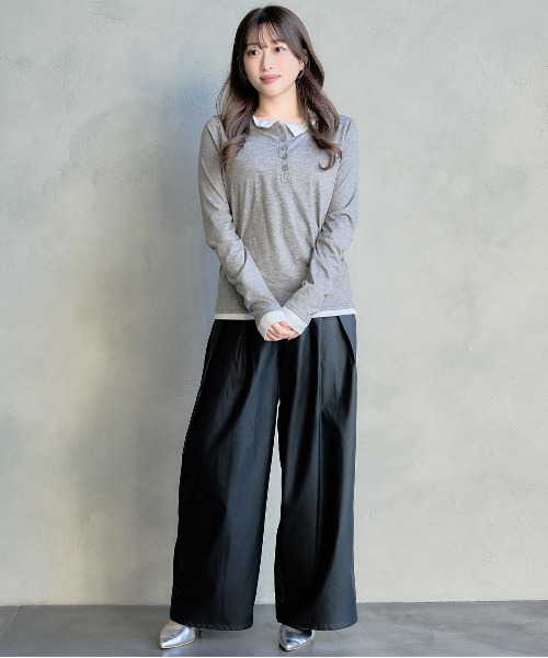 DAESE TOKYO(デセトウキョウ)の「『DAESE TOKYO/デセトウキョウ』杢天竺配色ヘンリーネックプルオーバー(Tシャツ/カットソー・レディース・グレー/チャコールグレー/ブラウン・FREE)」の14枚目の写真
