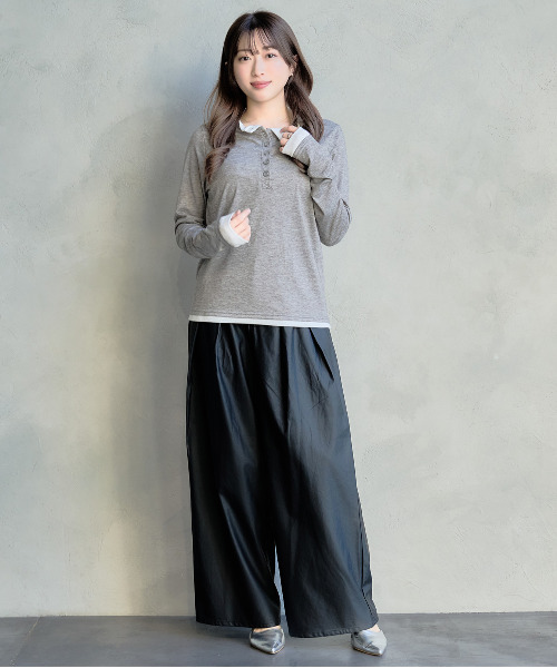 DAESE TOKYO(デセトウキョウ)の「『DAESE TOKYO/デセトウキョウ』杢天竺配色ヘンリーネックプルオーバー(Tシャツ/カットソー・レディース・グレー/チャコールグレー/ブラウン・FREE)」の15枚目の写真
