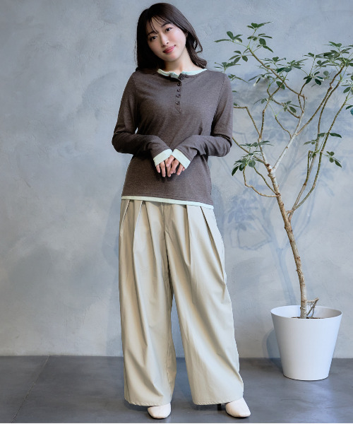 DAESE TOKYO(デセトウキョウ)の「『DAESE TOKYO/デセトウキョウ』杢天竺配色ヘンリーネックプルオーバー(Tシャツ/カットソー・レディース・グレー/チャコールグレー/ブラウン・FREE)」の19枚目の写真