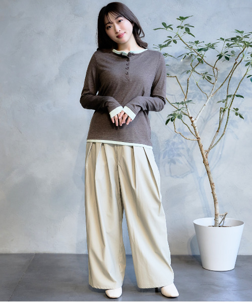 DAESE TOKYO(デセトウキョウ)の「『DAESE TOKYO/デセトウキョウ』杢天竺配色ヘンリーネックプルオーバー(Tシャツ/カットソー・レディース・グレー/チャコールグレー/ブラウン・FREE)」の8枚目の写真