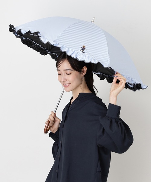 WEB限定】 遮光 晴雨兼用日傘 長傘 スカラフリル ワンポイント POLO