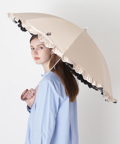 WEB限定】 遮光 晴雨兼用日傘 長傘 スカラフリル ワンポイント POLO WEB限定】 遮光 晴雨兼用日傘 長傘 スカラフリル ワンポイント POLO