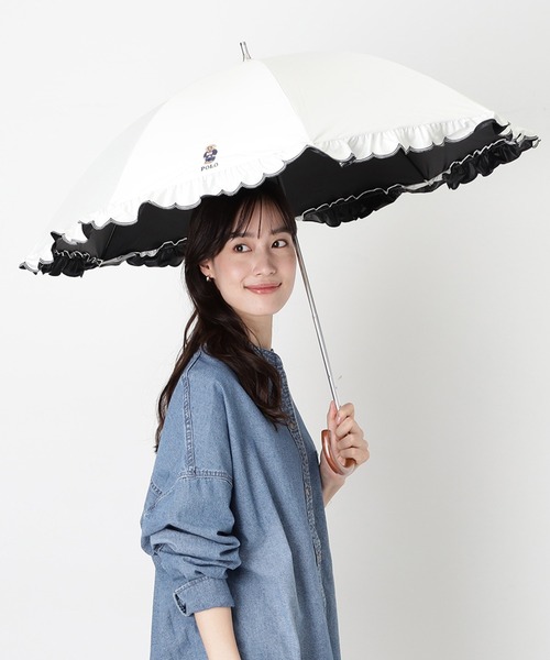 【新品未使用】ポロ　日傘　晴雨兼用傘 長傘 ホワイト　ラルフ POLO RALPH LAUREN（ポロ・ラルフローレン） 折りたたみ傘 遮光 晴雨