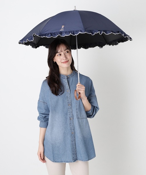 WEB限定】 遮光 晴雨兼用日傘 長傘 スカラフリル ワンポイント POLO