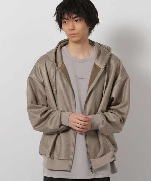 LAKOLE（ラコレ）の「レザーライクZIPパーカー / 645800（パーカー・メンズ・ブラック/ベージュ・LARGE/MEDIUM）」の2枚目の写真