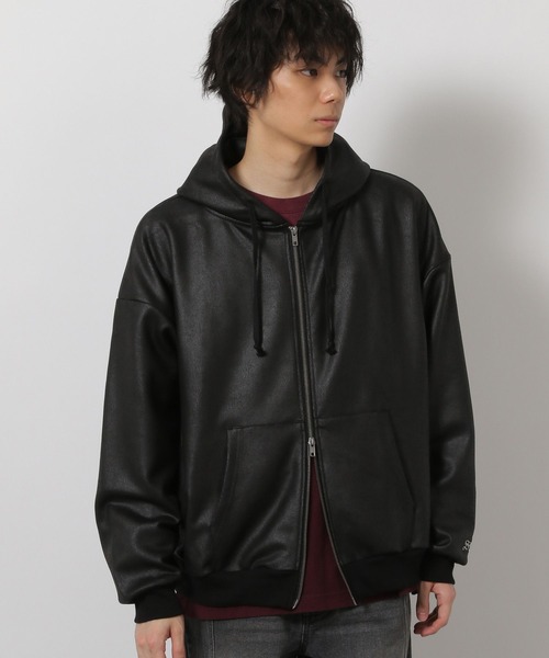 LAKOLE（ラコレ）の「レザーライクZIPパーカー / 645800（パーカー・メンズ・ブラック/ベージュ・LARGE/MEDIUM）」の18枚目の写真