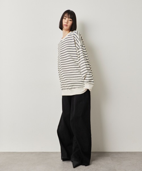 HANNE（アン）の「オーバーサイズボーダーロンTEE（Tシャツ/カットソー・レディース・ネイビー/ホワイト・FREE）」の12枚目の写真