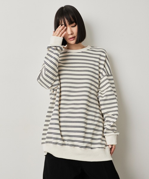 HANNE（アン）の「オーバーサイズボーダーロンTEE（Tシャツ/カットソー・レディース・ネイビー/ホワイト・FREE）」の13枚目の写真