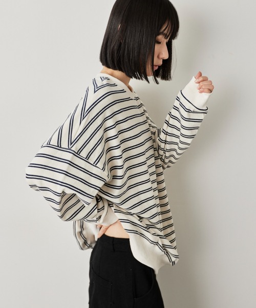 HANNE（アン）の「オーバーサイズボーダーロンTEE（Tシャツ/カットソー・レディース・ネイビー/ホワイト・FREE）」の15枚目の写真