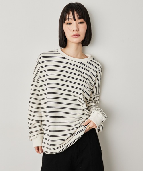 HANNE（アン）の「オーバーサイズボーダーロンTEE（Tシャツ/カットソー・レディース・ネイビー/ホワイト・FREE）」の10枚目の写真