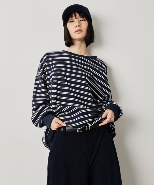 HANNE（アン）の「オーバーサイズボーダーロンTEE（Tシャツ/カットソー・レディース・ネイビー/ホワイト・FREE）」の3枚目の写真