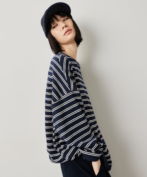 HANNE（アン）の「オーバーサイズボーダーロンTEE（Tシャツ/カットソー・レディース・ネイビー/ホワイト・FREE）」の7枚目の写真