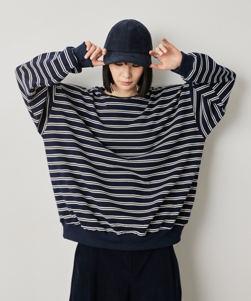 HANNE（アン）の「オーバーサイズボーダーロンTEE（Tシャツ/カットソー・レディース・ネイビー/ホワイト・FREE）」の6枚目の写真