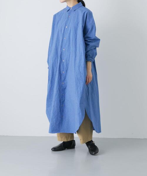かぐれ(カグレ)の「ワイドシャツワンピース(ワンピース・レディース・ライトベージュ/ブルー・FREE)」の2枚目の写真