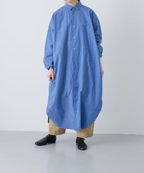 かぐれ(カグレ)の「ワイドシャツワンピース(ワンピース・レディース・ライトベージュ/ブルー・FREE)」の4枚目の写真