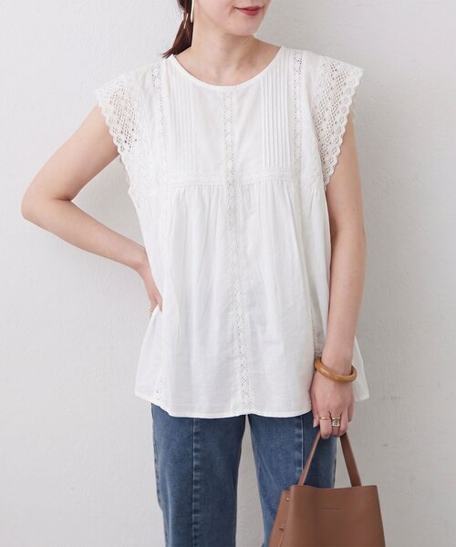 Remind me and forever(リマインドミーアンドフォーエバー)の「【NAO】【India Series】ピンタック袖レースブラウス(シャツ/ブラウス・レディース・カーキ/オフホワイト/ネイビー/ブラック・FREE)」の2枚目の写真
