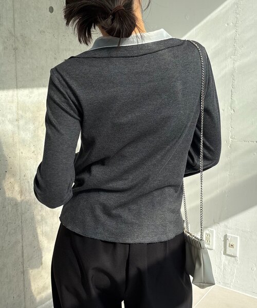 CAPRICIEUX LE'MAGE（カプリシューレマージュ）の「【サスティナブル】〈C.L〉シアーレイヤードリブロンT（Tシャツ/カットソー・レディース・ベージュ/グレー・FREE）」の8枚目の写真