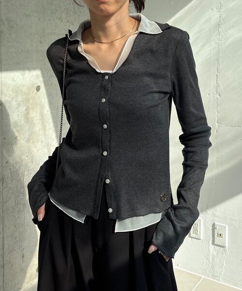 CAPRICIEUX LE'MAGE（カプリシューレマージュ）の「【サスティナブル】〈C.L〉シアーレイヤードリブロンT（Tシャツ/カットソー・レディース・ベージュ/グレー・FREE）」の10枚目の写真