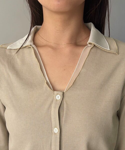 CAPRICIEUX LE'MAGE（カプリシューレマージュ）の「【サスティナブル】〈C.L〉シアーレイヤードリブロンT（Tシャツ/カットソー・レディース・ベージュ/グレー・FREE）」の15枚目の写真