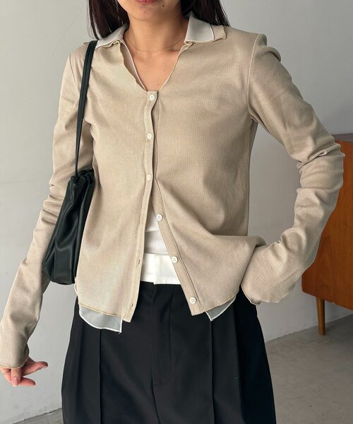 CAPRICIEUX LE'MAGE（カプリシューレマージュ）の「【サスティナブル】〈C.L〉シアーレイヤードリブロンT（Tシャツ/カットソー・レディース・ベージュ/グレー・FREE）」の20枚目の写真