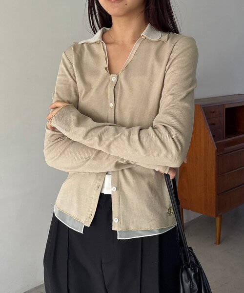 CAPRICIEUX LE'MAGE（カプリシューレマージュ）の「【サスティナブル】〈C.L〉シアーレイヤードリブロンT（Tシャツ/カットソー・レディース・ベージュ/グレー・FREE）」の22枚目の写真