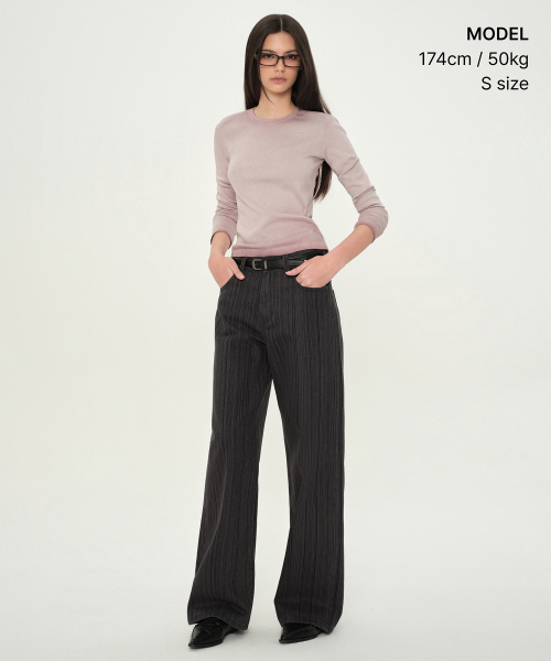 MUSINSA STANDARD WOMAN（ムシンサスタンダードウーマン）の「ウィメンズダーティダイドスリムクルーネック長袖Tシャツ[スモークピンク]（Tシャツ/カットソー・レディース・その他・X-SMALL/SMALL/MEDIUM/LARGE）」の2枚目の写真
