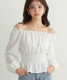 【ZOZO限定】レディース 可愛い 通勤 通学 ブラウス シャーリング 2wayネック オフショルダー ふんわり オフィスカジュアル きれいめ