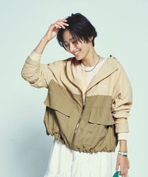 IEDIT（イディット）の「ＩＥＤＩＴ　ＷＯＯＤＳコラボ　カットソー裏地付きで長く楽しめる　撥水（はっすい）バイカラーマウンテンパーカー〈アイボリー×ベージュ〉（マウンテンパーカー）」