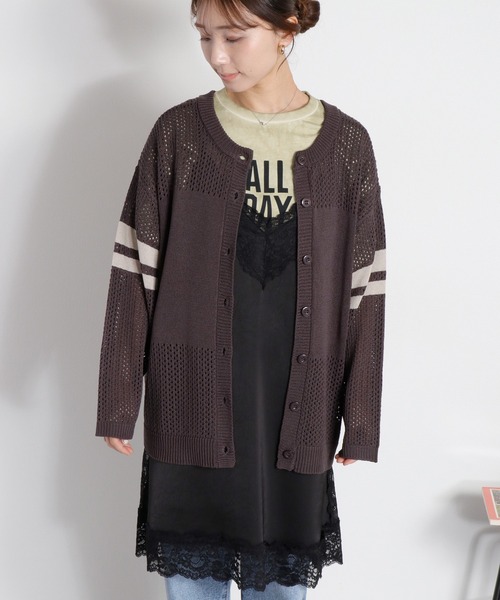 cepo(セポ)の「〈前後2way〉2/20 透かし編みリネンタッチ シアーニット/カーディガン(ニット/セーター・レディース・チャコール/オフホワイト・M)」の21枚目の写真