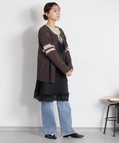 cepo(セポ)の「〈前後2way〉2/20 透かし編みリネンタッチ シアーニット/カーディガン(ニット/セーター・レディース・チャコール/オフホワイト・M)」の18枚目の写真