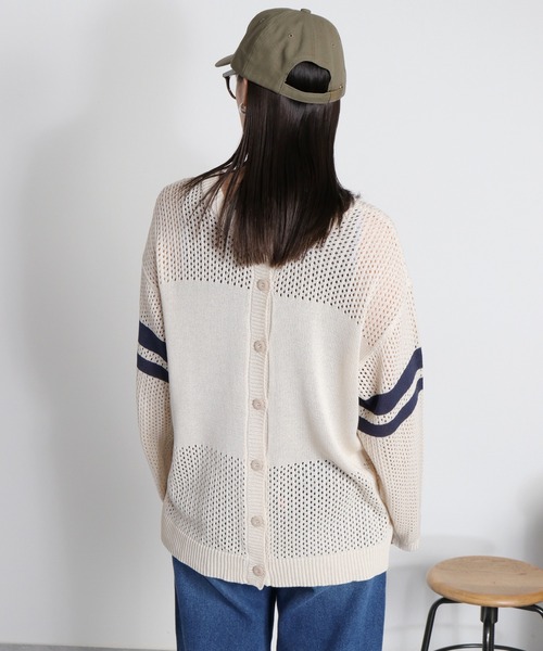 cepo(セポ)の「〈前後2way〉2/20 透かし編みリネンタッチ シアーニット/カーディガン(ニット/セーター・レディース・チャコール/オフホワイト・M)」の9枚目の写真