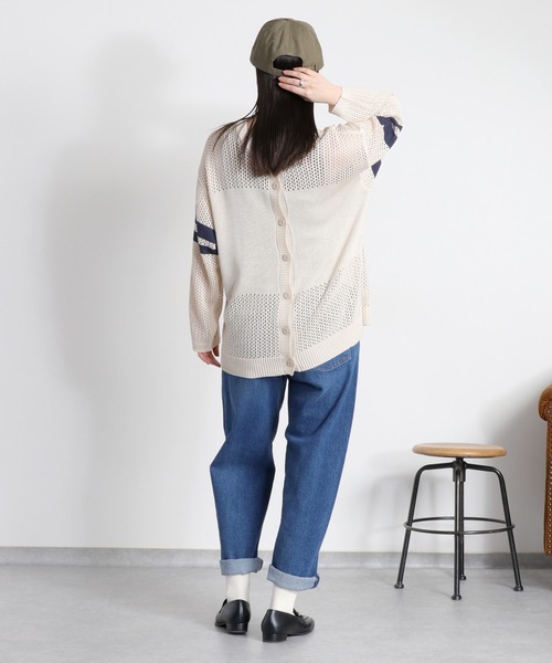 cepo(セポ)の「〈前後2way〉2/20 透かし編みリネンタッチ シアーニット/カーディガン(ニット/セーター・レディース・チャコール/オフホワイト・M)」の4枚目の写真