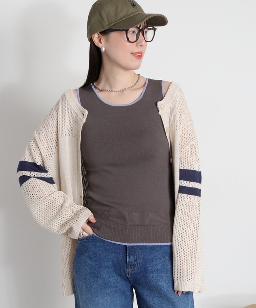 cepo(セポ)の「〈前後2way〉2/20 透かし編みリネンタッチ シアーニット/カーディガン(ニット/セーター・レディース・チャコール/オフホワイト・M)」の12枚目の写真