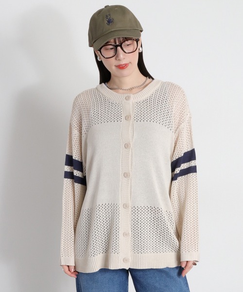 cepo(セポ)の「〈前後2way〉2/20 透かし編みリネンタッチ シアーニット/カーディガン(ニット/セーター・レディース・チャコール/オフホワイト・M)」の14枚目の写真