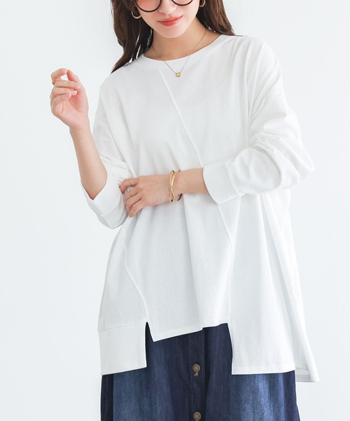n'OrLABEL(ノアールレーベル)の「アシメ切替ランダムヘムカットソー(Tシャツ/カットソー・レディース・ブラック/オフホワイト/ブルー・FREE)」の1枚目の写真