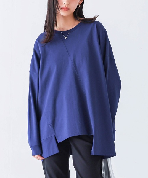 n'OrLABEL(ノアールレーベル)の「アシメ切替ランダムヘムカットソー(Tシャツ/カットソー・レディース・ブラック/オフホワイト/ブルー・FREE)」の3枚目の写真