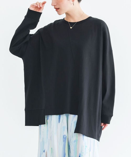 n'OrLABEL(ノアールレーベル)の「アシメ切替ランダムヘムカットソー(Tシャツ/カットソー・レディース・ブラック/オフホワイト/ブルー・FREE)」の2枚目の写真
