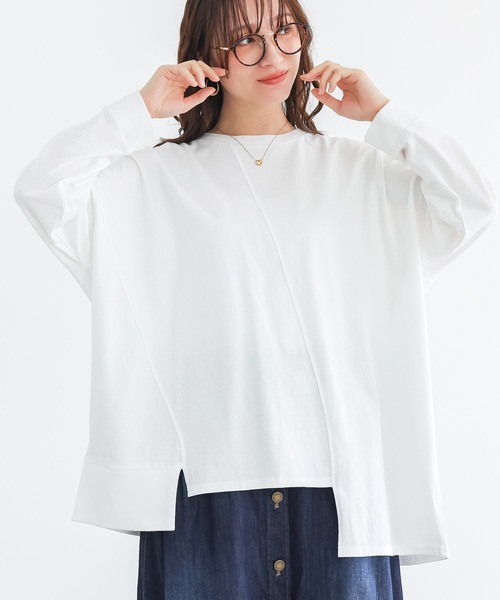 n'OrLABEL(ノアールレーベル)の「アシメ切替ランダムヘムカットソー(Tシャツ/カットソー・レディース・ブラック/オフホワイト/ブルー・FREE)」の5枚目の写真
